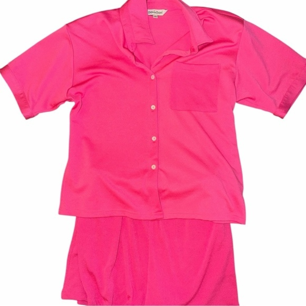 DAVI & DANI Hot Pink Short Sleeve Button-Up Set includes Top and matching shorts